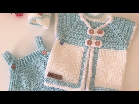 Tunusişi Bebek Yeleği/Spor model/Erkek Bebek-Kız Bebek Yeleği/tunisian crochet/easy/vest