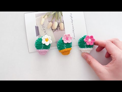 Crochet Cactus Brooch Tutorial 钩针编织仙人掌胸针教程