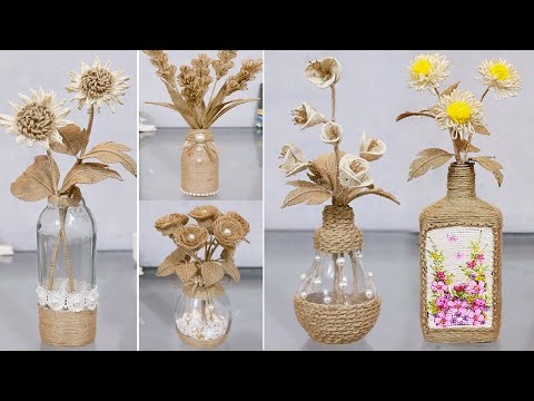 5 Easy Jute Flower Vase Ideas from Waste Material | Jute Craft Ideas