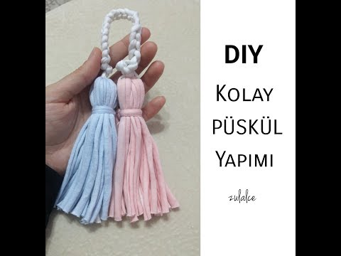 Kolay Püskül Yapımı - DIY - Make a Tassel with Tshirt Yarn,Nasıl Örülür?