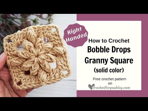 Easy Crochet Bobble Drops Flower Granny Square in Solid Color Free Pattern + Tutorial