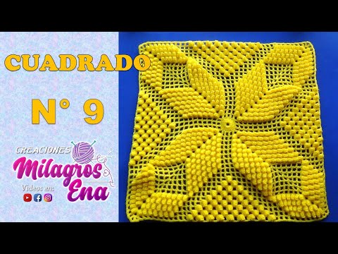 Cuadrado N° 9 tejido a crochet:  Muestra ESTRELLA POPCORN paso a paso para colchas y cubrecamas