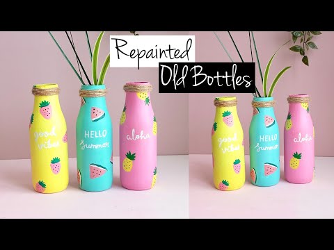 Glass Bottle Painting | Old Bottle Reuse Idea | Bottle Decoration Ideas | Glass Bottle Art