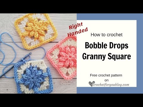 Crochet Bobble Drops Flower Granny Square Easy & Fast Free Pattern Tutorial