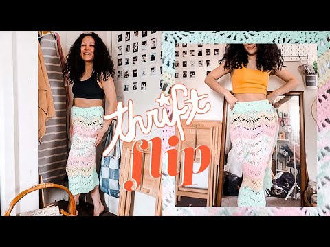 thrift flip | diy crochet skirt ft. the easiest upcycle ever