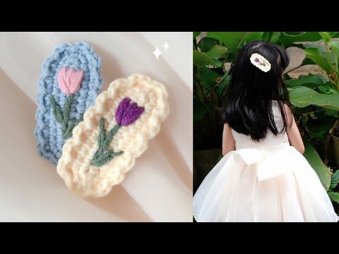 crochet Tulip hair clip 🌷| Crochet tutorial