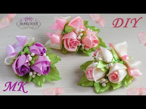 Розы 🌹 канзаши мастер-класс. Заколка/бутоньерка с бутонами роз МК/DIY