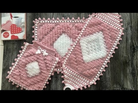 Gül Kurusu-Beyaz Bu Sete Çok Yakıştı/ Püsküllü Kese Lif Modeli/ Uyarlama  Modern Crochet