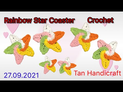 Tutorial ke 455 - Rainbow star coaster crochet