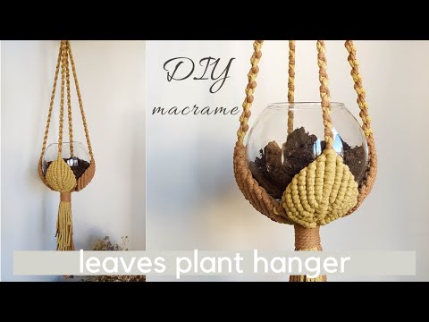 DIY macrame plant hanger with leaves, leaf pattern, hanging planter, decoration with indoor plants