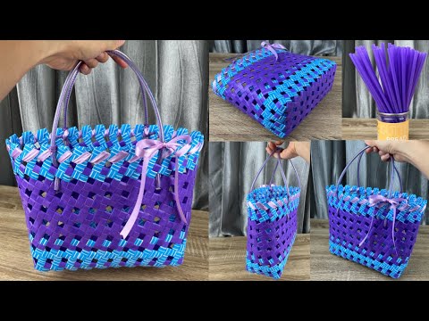 DIY Weave Bag from Plastic Straws.✅✅ สานตะกร้า จากหลอดพลาสติก | สานกระเป๋าจากหลอดพลาสติก.