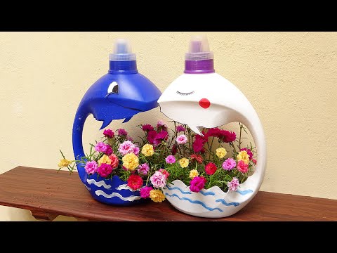 Amazing Ideas, Make Beautiful Dolphin Flower Pot From Discarded Plastic Bottles | Grow Portulaca