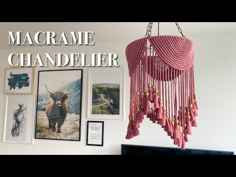 Modern MACRAME CHANDELIER with beads and tassels