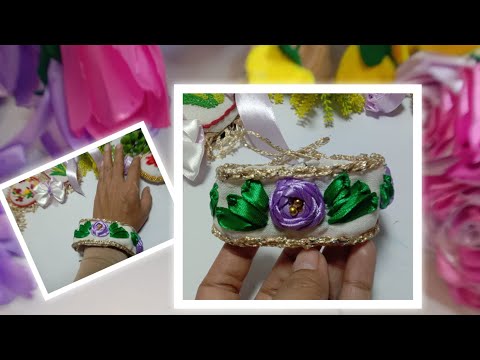 3 dimensional Embroidered bracelet 2 -  floral embroidery bracelet - Embroidered cuff bracelet