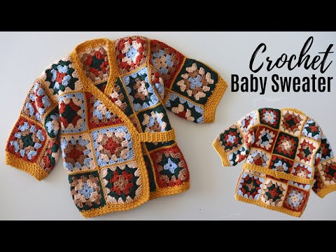 How To Crochet A Granny Square Baby Sweater / Cardigan