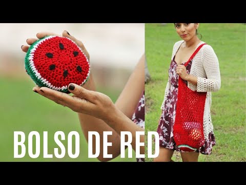 Bolsa de red tejida a crochet en forma de sandía para hacer compras | Tejeresmás