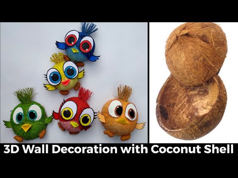 Coconut Shell craft ideas/How to make Bird with Coconut shell/Coconut shell Wall hanging making