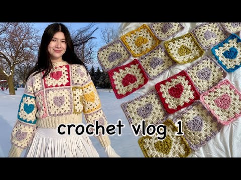 make a heart granny square sweater with me (crochet vlog 1)