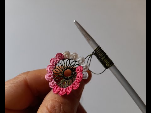 Örgü şişi ile iğne oyası çok şık oldu(Needle lace)How to make rose making