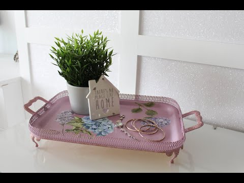 Silver tray pink hydrangea makeover