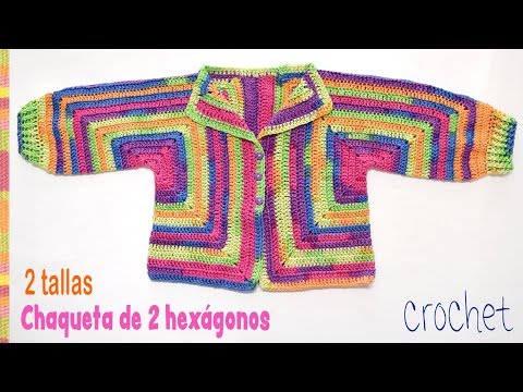 Chaqueta básica con 2 hexágonos para bebés 2 tallas / Tejiendo Perú