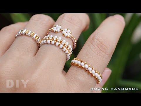 Pure white beaded ring set. How to make rings. Jewelry making tutorial