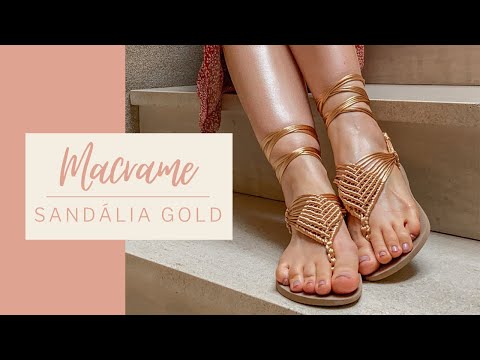 MACRAME PASSO A PASSO - Sandalia GOLD, feita com base de chinelo havaianas.