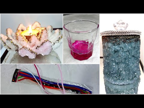 Evde Kristal Yapımı/Eski Bardaktan Kristal Dekor ve Mumluk/diy borax crystal decor/хрустальный декор