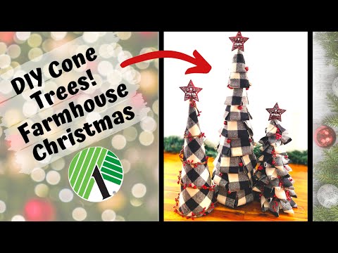 Dollar Tree DIY | How to Make Cone Trees | Farmhouse Christmas | Buffalo Check Christmas Decor