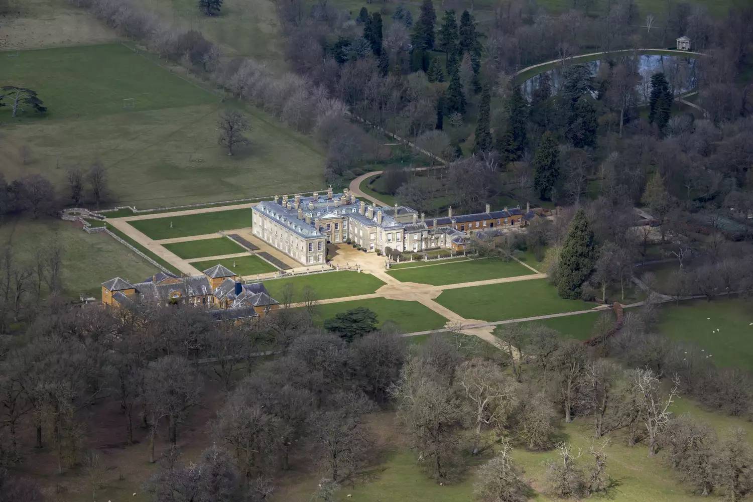 An aerial shot of Althorp house, the home of Princess Diana and the Spencer family