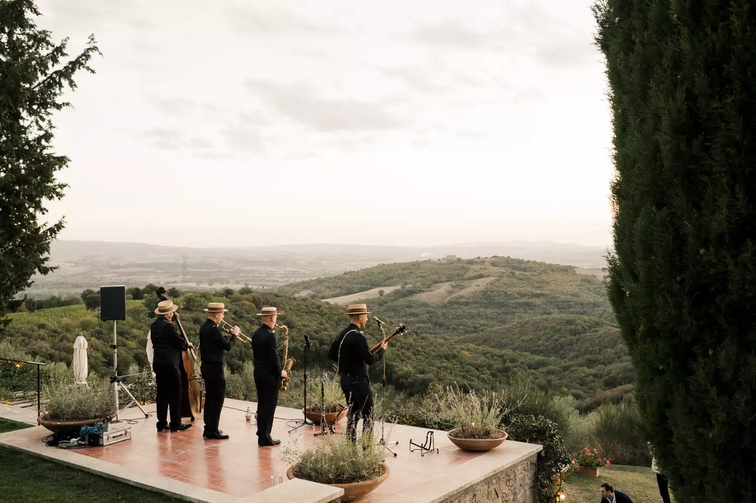 italian band overlooking tuscany countryside