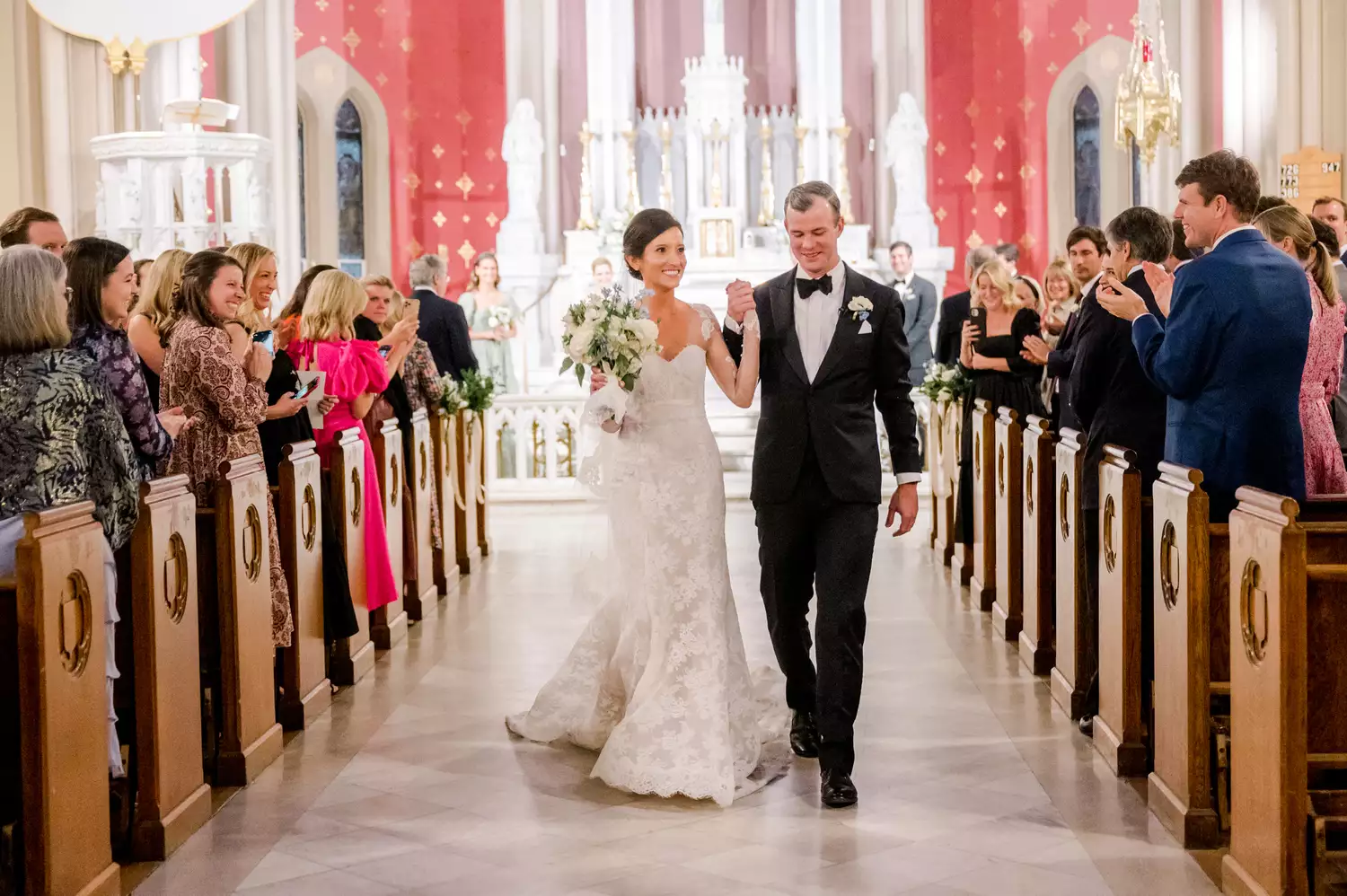 Bride and Groom Wedding Ceremony Recessional Inside Church