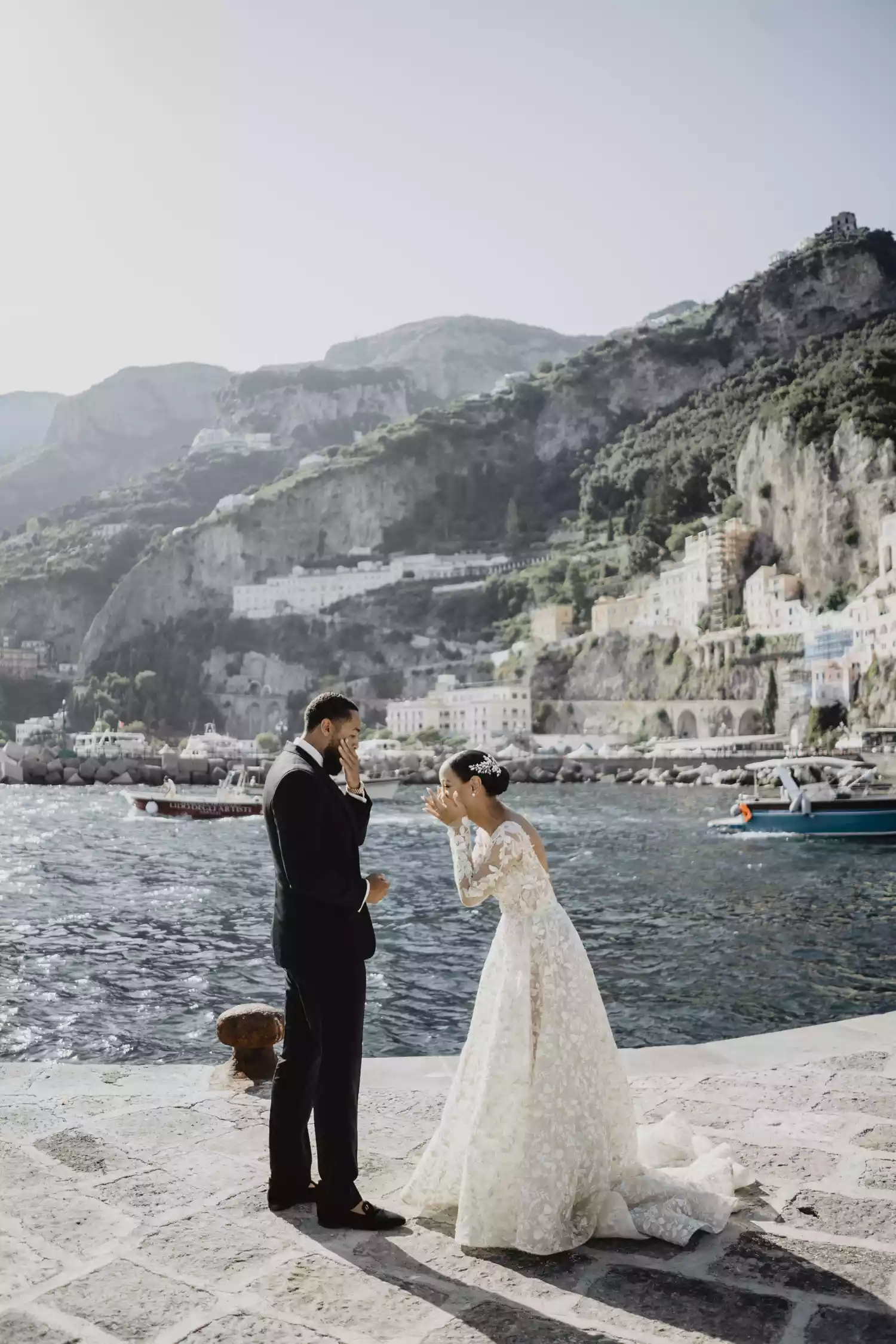 Stephanie and Antoine's first look on the Amalfi Coast