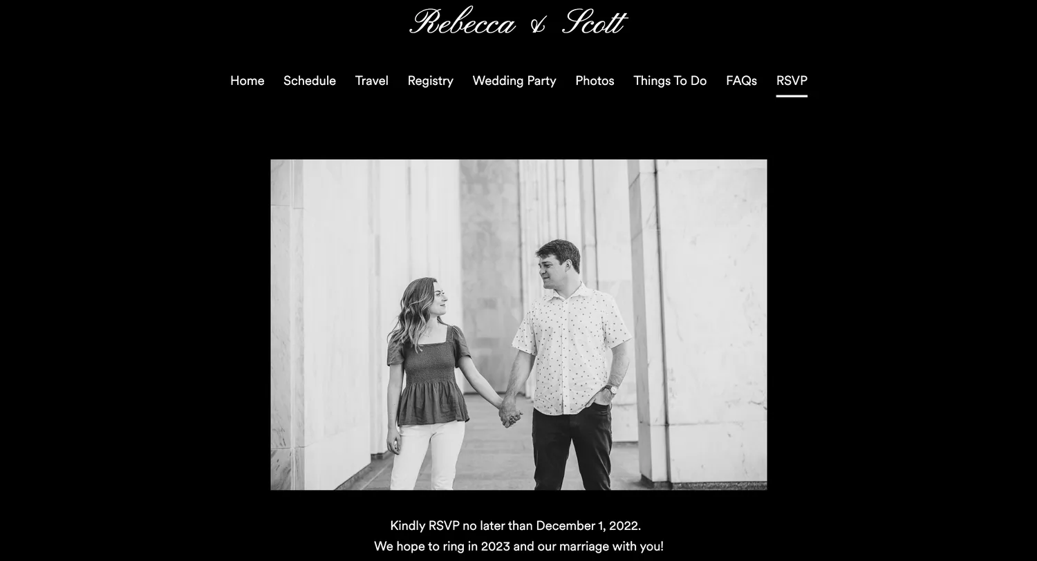 a black and white wedding website