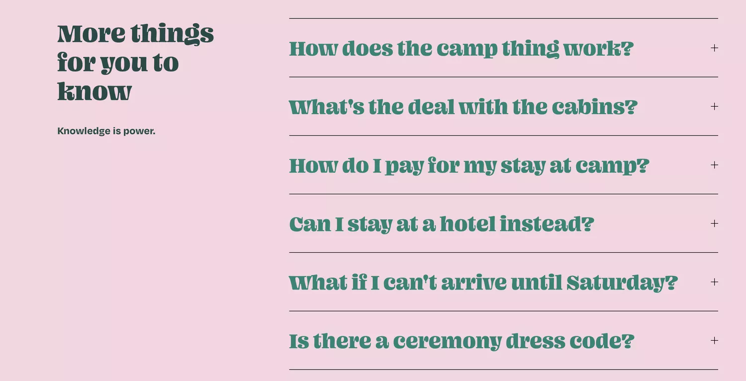 wedding website FAQs page