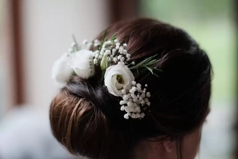 bridal hair in harmony with a-cut wedding dresses
