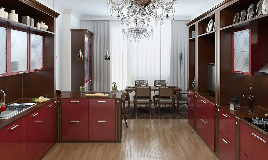 A lilac dining room in an art deco interior display