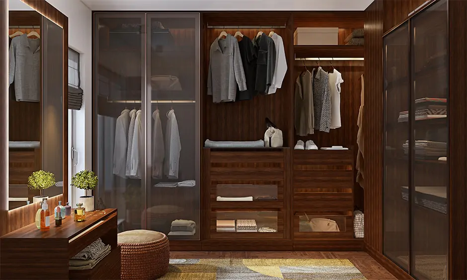 A luxury walk-in closet for women and men