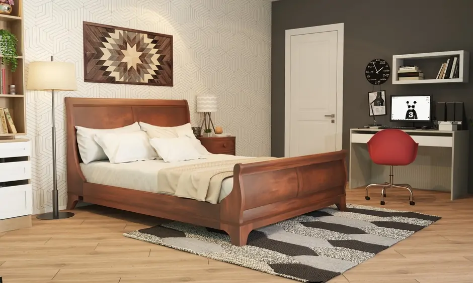 Antique double bed design with the bed frame and headboard has a vintage feel
