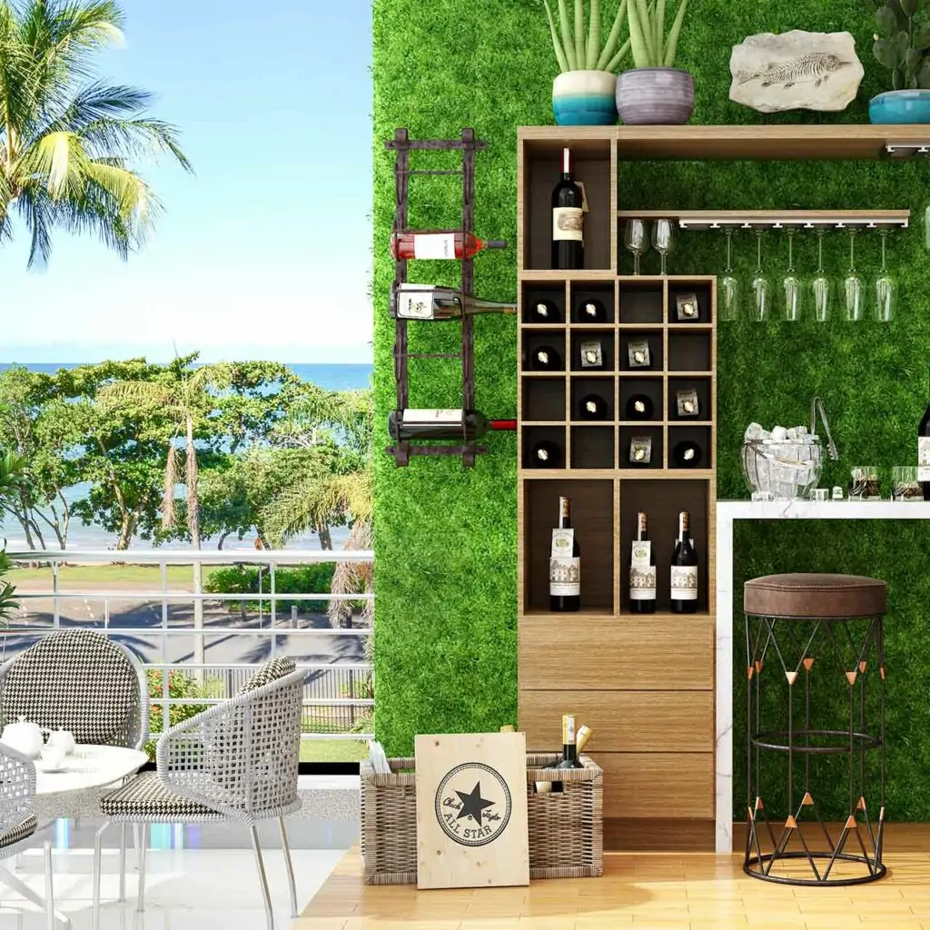 Balcony design for homes with tiny bar counter set up for indian balcony designs