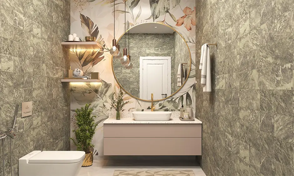 Floral waterproof wallpaper for the bathroom which looks stylish
