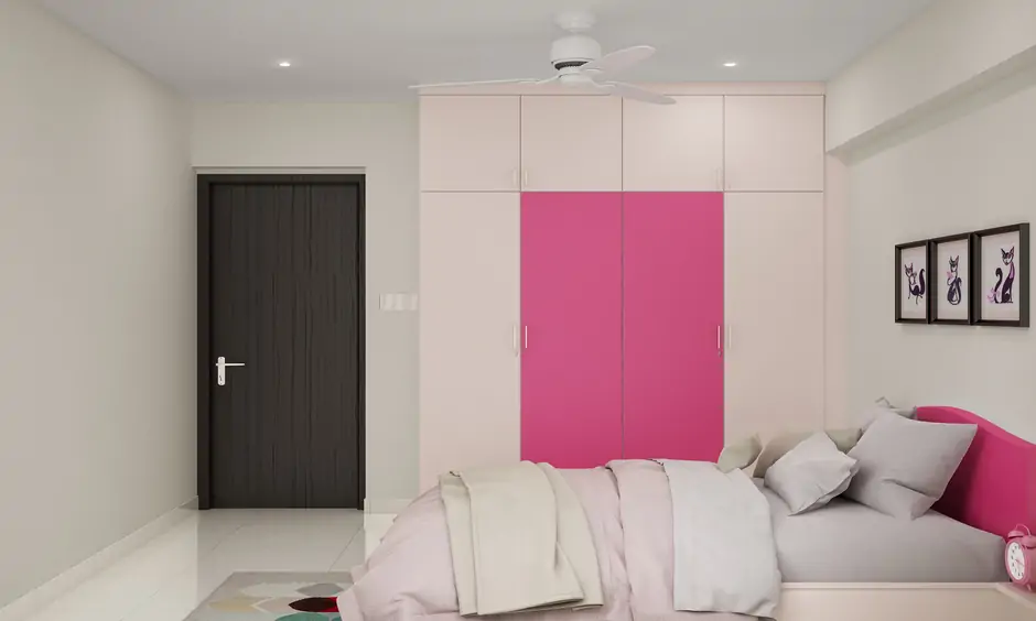 Dark bedroom door laminate design complements the room's colour