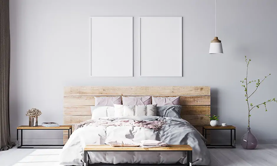 Master bedroom brings a rustic vibe with the best white paint for dark rooms that never goes out of fashion.