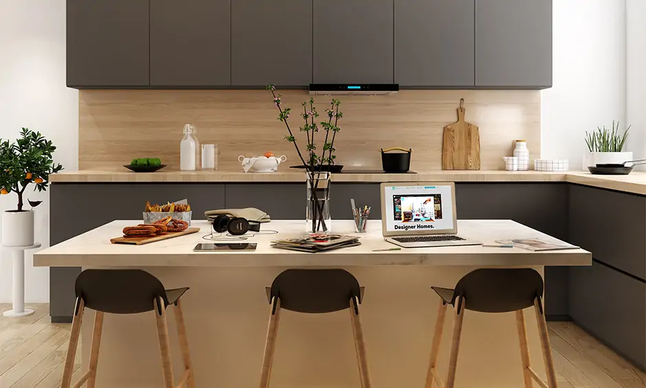 Big kitchen island with seating with perfect height balance