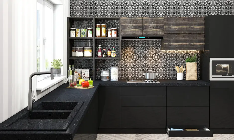 Black quartz stone for kitchen platform, which is a blend of style and practicality