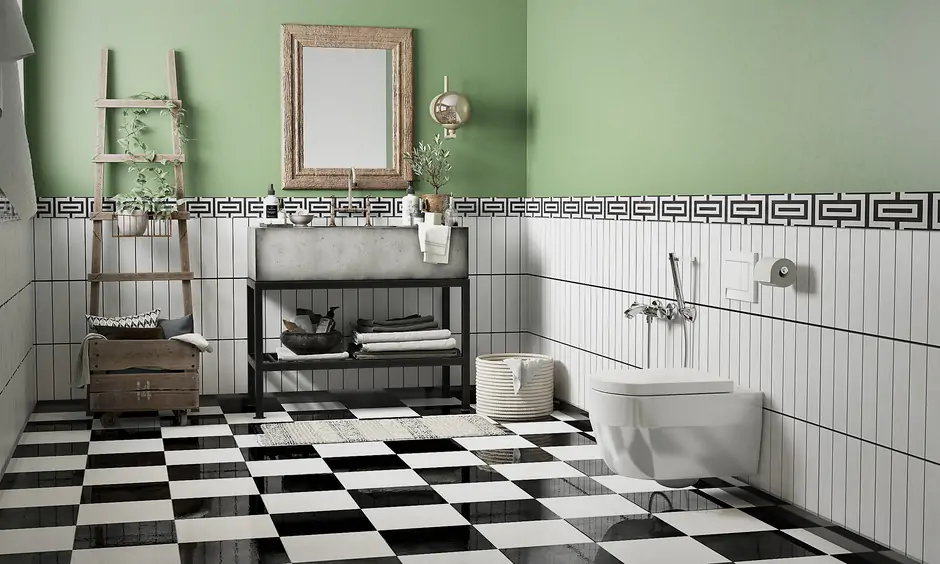 Chessboard mosaic flooring for the bathroom to give a classic touch