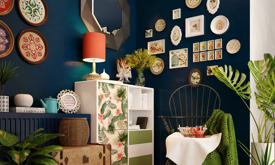 Colour-based concept of interior design for  a home corner