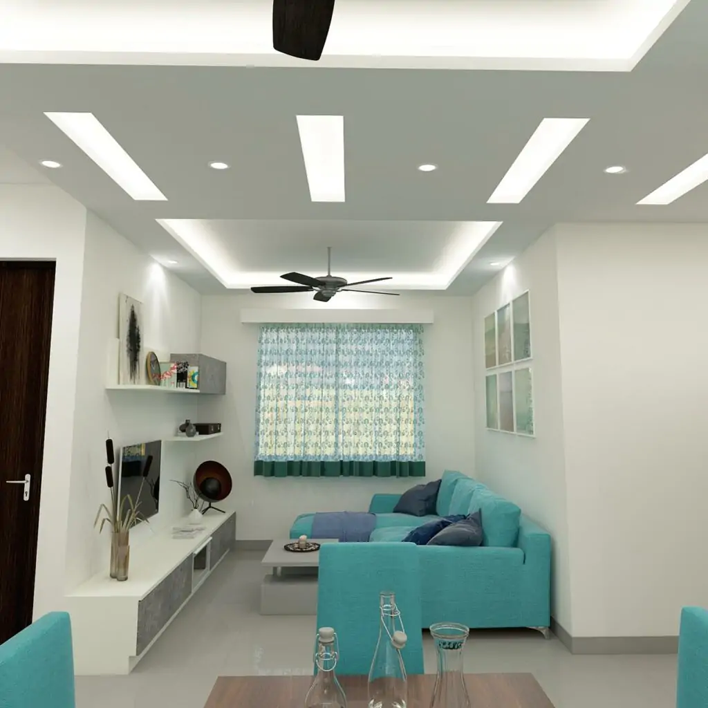 Use different textured shapes that lend interest to living room false ceilings, it is a best false ceiling designs for living room