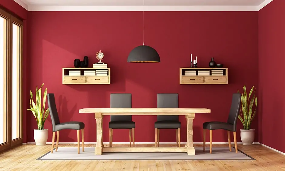Dining room paint colors in warm tones, deep shades of red