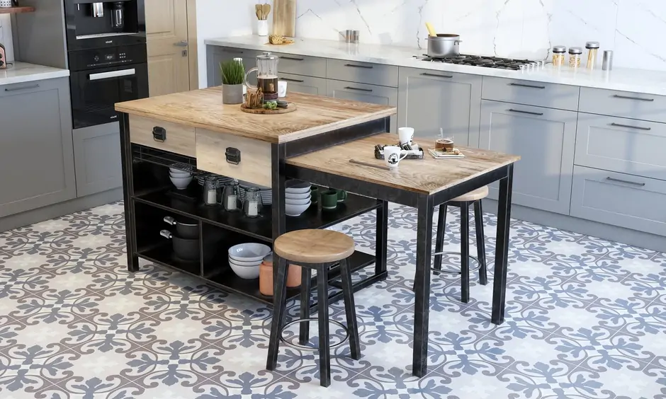 Extendable kitchen island with seating which is an amazing space saving solution